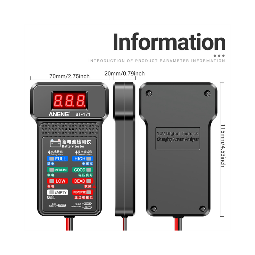 Battery Tester Tools Bt-171 Automotive 12V Battery Analyzer 4853167882257