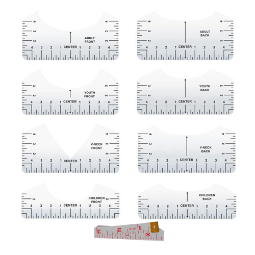 9pcs Transparent V-Neck/Round PVC Ruler for Alignment, Heat