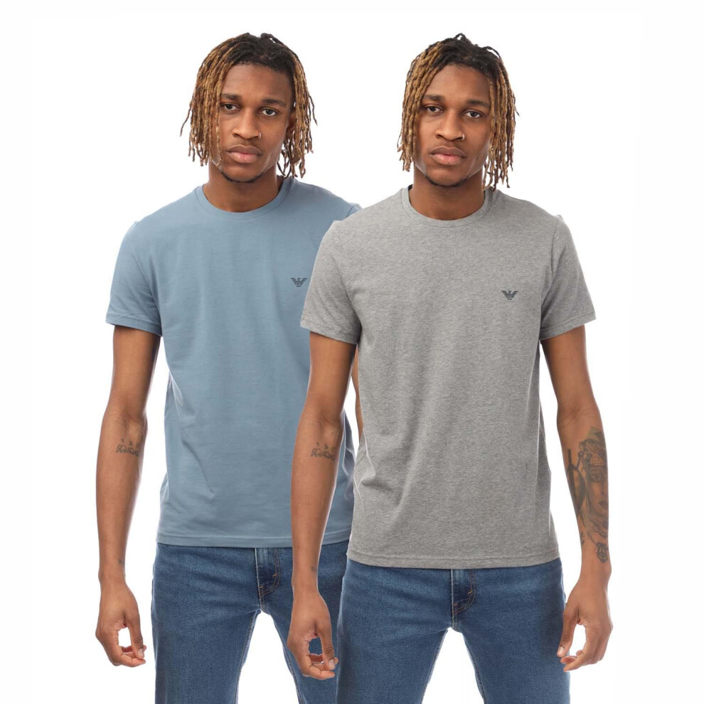 (M, Grey/Blue) Emporio Armani Mens Logo Endurance T-Shirt (Pack of 2)