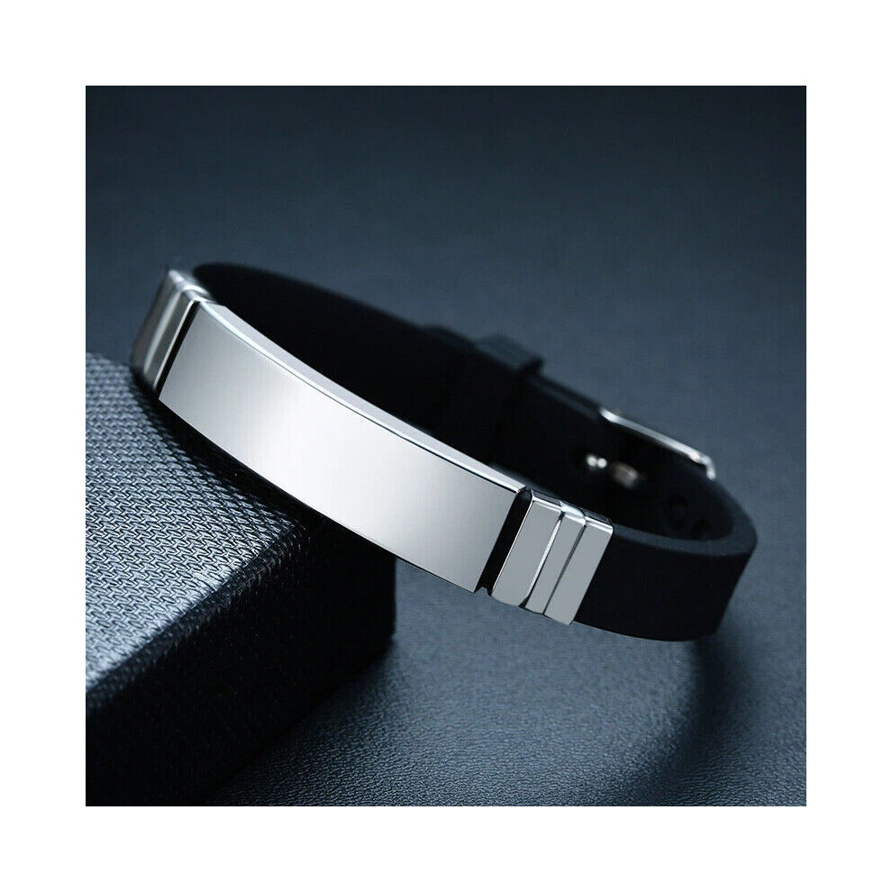 (Black, TYPE 2 DIABETES) Adjustable Customised Personalised Engraving Medical Alert Bracelet ID Name