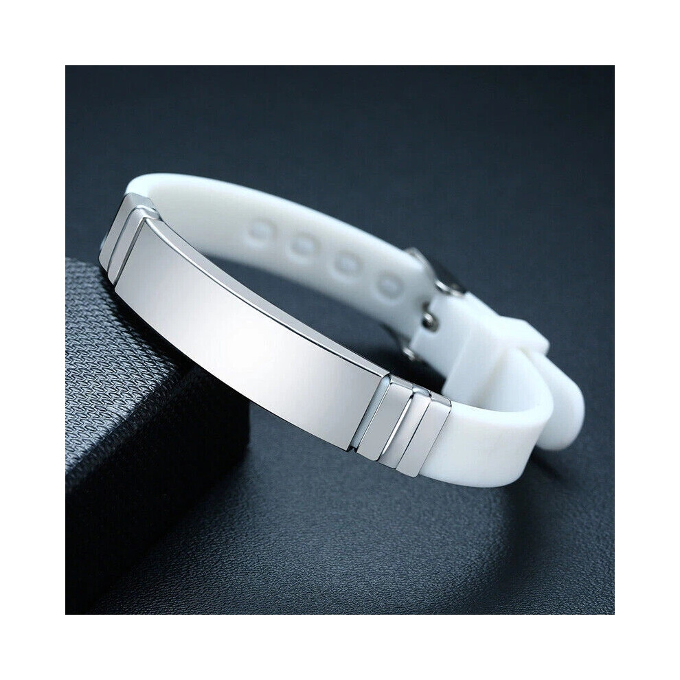 (White, TYPE 2 DIABETES) Adjustable Customised Personalised Engraving Medical Alert Bracelet ID Name