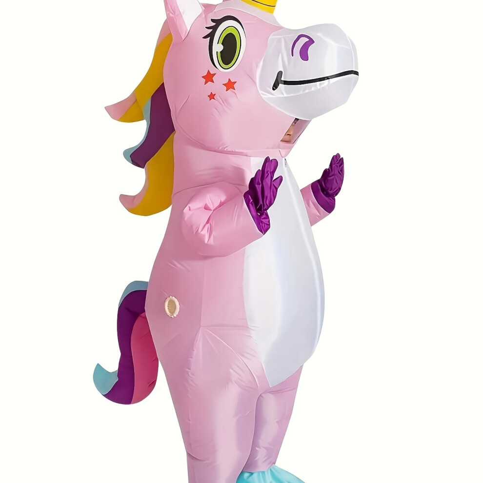 Un Simpatico Costume Unicorno Gonfiabile Per Adulti Per Feste Festive, Con Un Design Con Cappuccio, Un Cofano, Un Look Stampato In 3D