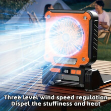 (Solar fan with long battery life orange 1pc) Multifunctional Solar Fan, Charging Portable Fan Light Foldable, New Camping High Battery, Solar Camping Charging Bank