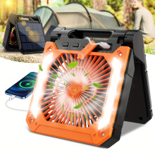 (Orange) 20000mAh Rechargeable Solar Camping Fan with LED Lantern, 3 Adjustable Speeds Cordless Rechargeable Battery Powered Portable Fan, Solar Panel