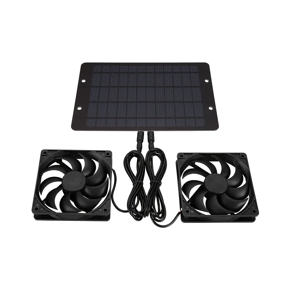(Air Exhaust Fan) 2 Fan Solar Powered Solar Ventilation Exhaust Fans | Air Circulation Outdoor Kit For Chicken Coop, Greenhouse, Shed, Pet House, Wind 9452381074292