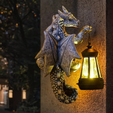 (Dragon Wall Lamp) 1pc Solar-Powered Gargoyle Dragon Wall Sconce - Resin Outdoor Patio Decorative Light with Motion Sensor, Energy-Efficient Hanging Ornament