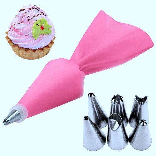 8Pcs/Set Pastry Bag Decorating Tools Reusable +6 Nozzle Set-B
