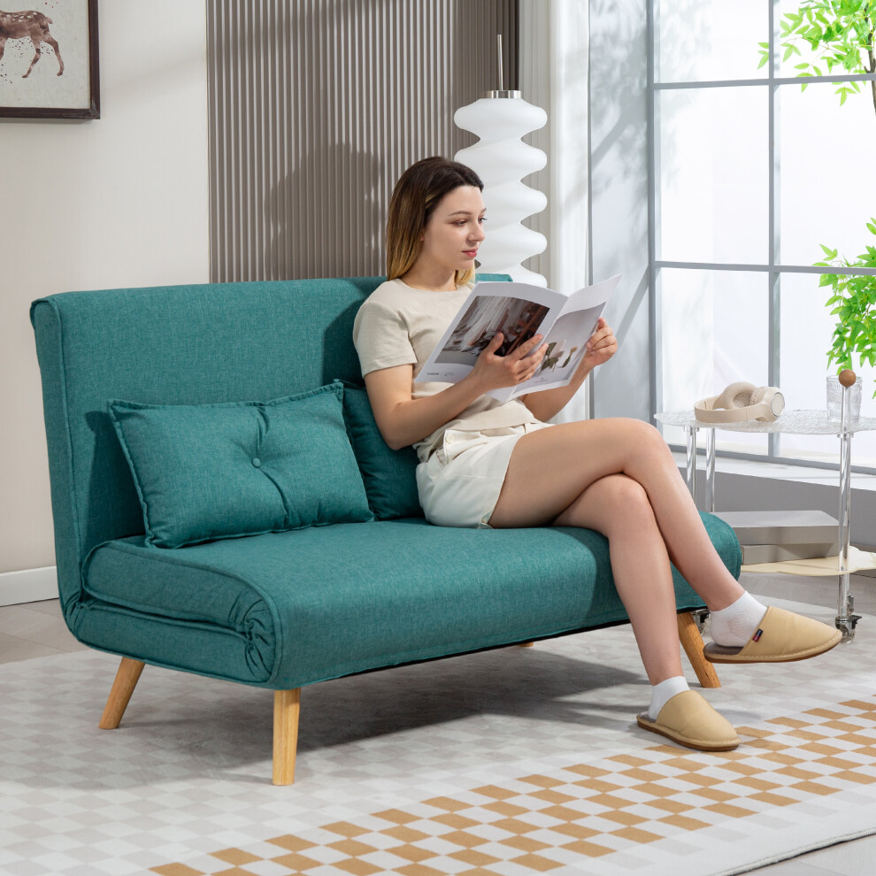 (Green) HOMCOM Click Clack Sofa Bed, 2-Seater Bed Settee for Living Room