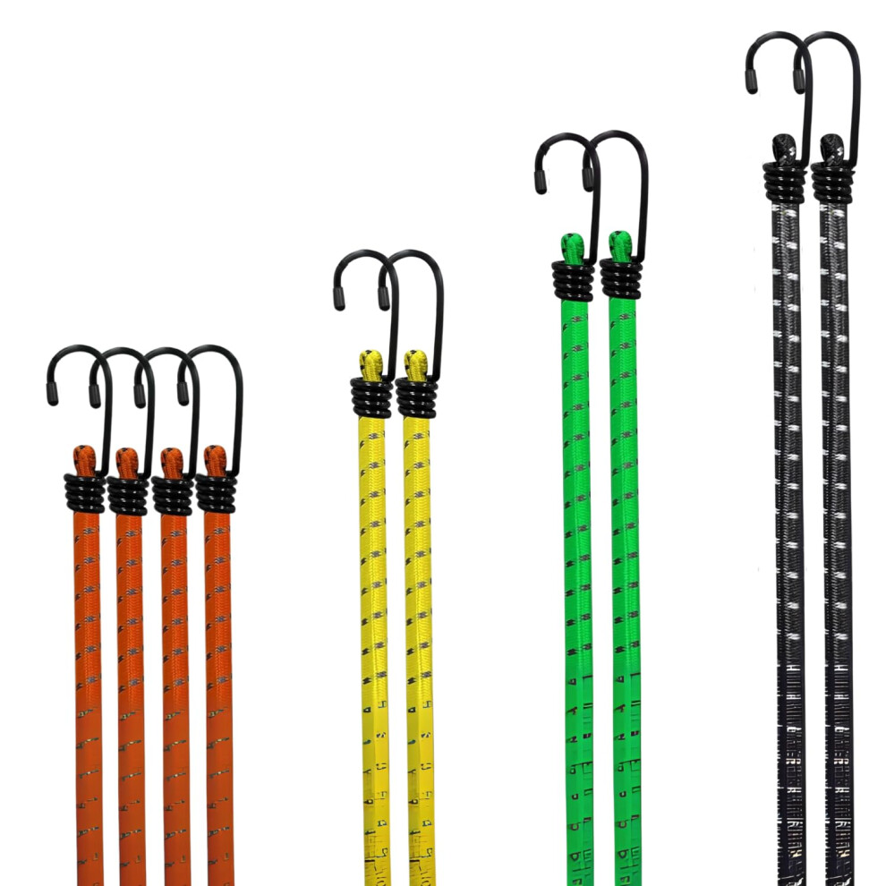 Garden Mile 10pc Bungee Cords With Hooks Elastic Cord Heavy Duty Weatherproof And UV Resistant Long And Small Bungee Cords With Hooks