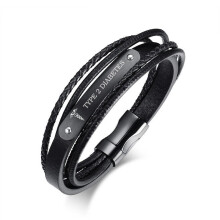 (TYPE 2 DIABETES) Leather Medical Alert ID Men Bracelet Wristband Multi Layer Male Jewelry New