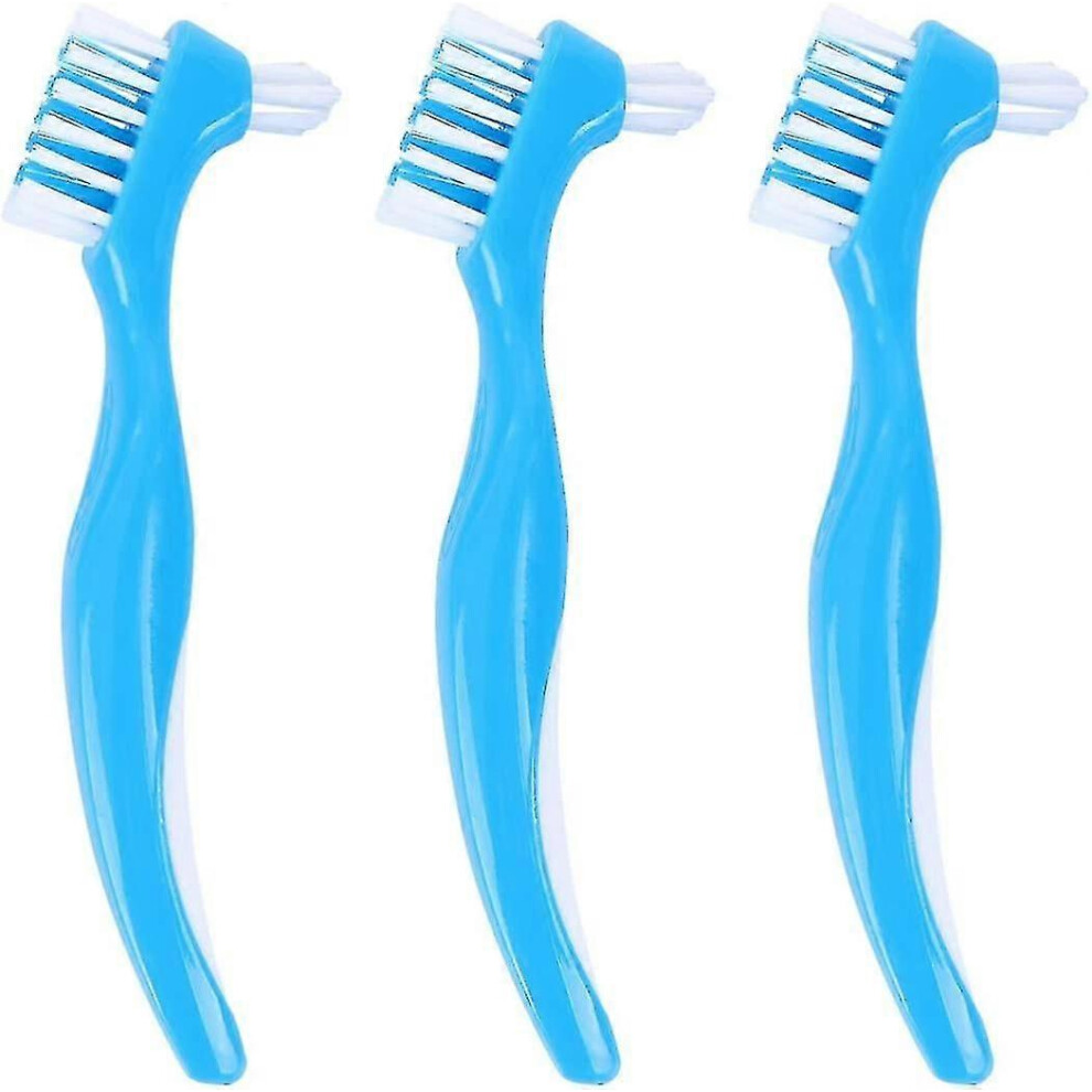 (As Show, One Size) Denture Cleaning Brush Denture Care Brush Double Head Design Compatible Travel (Blue) (3Pcs) 4909775101089
