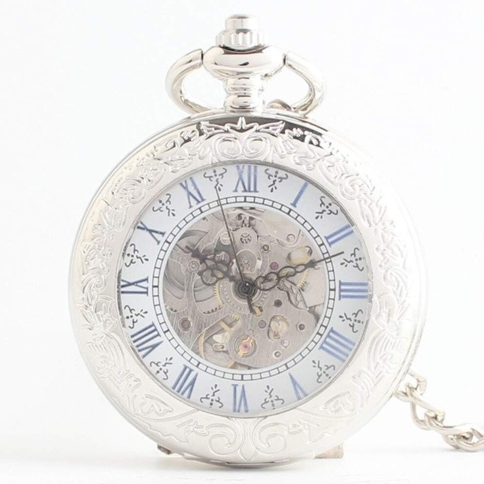 Xtcrfy Nssb Orologi Per Uomo, Uomo E Donna Intagliato Automatico Orologio Meccanico Vintage Flip Business Orologio Da Tasca (Colore: Acciaio Bianco)-image