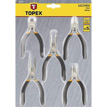 Juego de pinzas de precisión - TOPEX - 32D755 - Acero templado - 5 piezas - Mangos ergonómicos