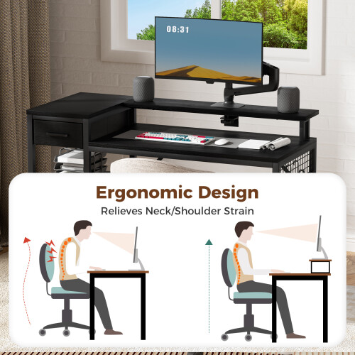 120cm Home Computer Desk Office with Storage Shelf Metal Frame 2