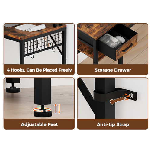(brown) Home Computer Desk Office with Storage Shelf Metal Frame 1