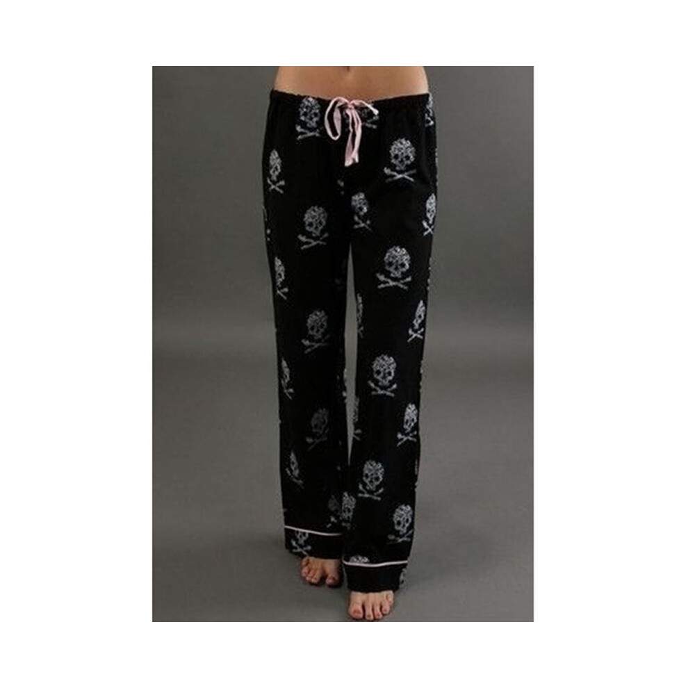 (Black,2XL)Pantalon femme mode crânes à lacets imprimé pantalons élastiques jambes larges grande taille 5xl