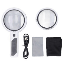 (As show, One size) LED Handheld Magnifying Glass 3X 5X 10X 3 Lighting Colors Rechargeable Hand Reading Magnifier