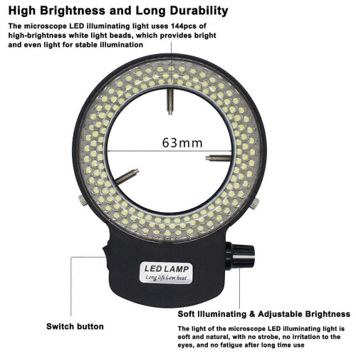(As show, One size) Microscope LED Illuminating Light 114pcs LED Light Beads Microscope Glareproof Supplementary Light Source with Brightness Adjustable Function 2