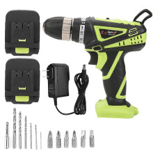(As show, One size) 18V Rechargeable Lithium Battery Hand Cordless Electric Drill Screwdriver Kit( 110240V)