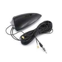 (As show, One size) Universal Auto Car Antenna Shark Fin Antenna Car Roof Aerial Antenna Shark Type DAB +AM/FM Signal Active SMB Female DIN Connector 5m Black