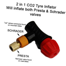 (As show, One size) 2 in 1 Bike Manual CO2 Inflator Bike Pump Tyre Tube Inflator Compatible Presta Schrader Valve