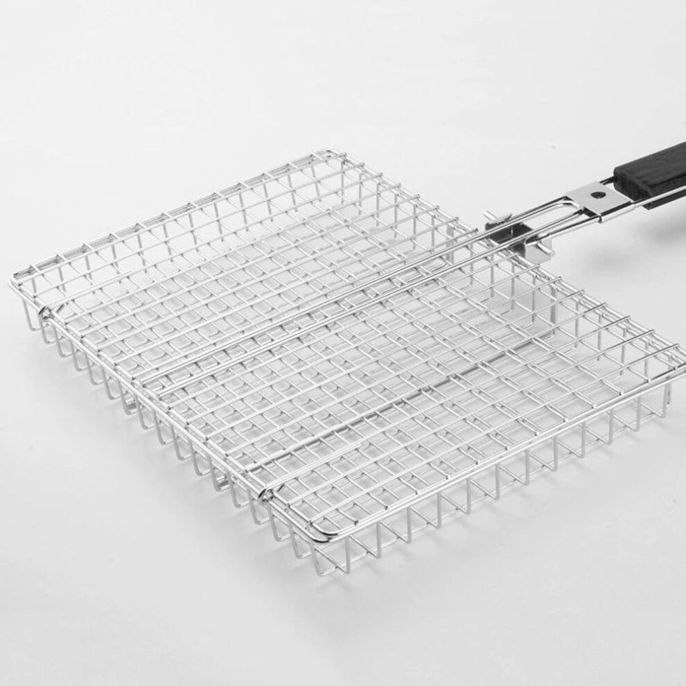 Large Capacity Stainless Steel Non-stick Grill Basket With Handle Suitable For Grilling Chicken And Other Meats Kitchenware Barbecue Accessories