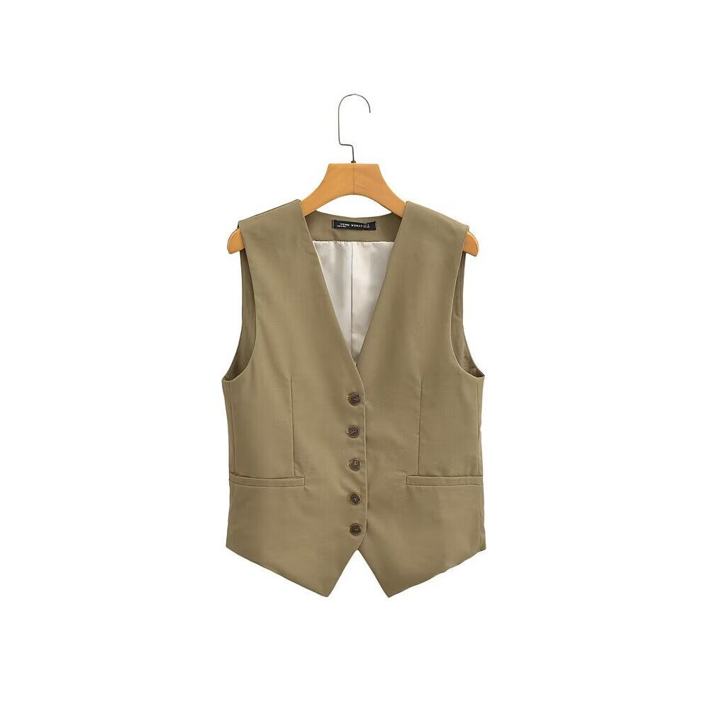 (Brown vest, S) ZARZ homemade European and American style new women's clothing linen vest vest blend basic casual shorts