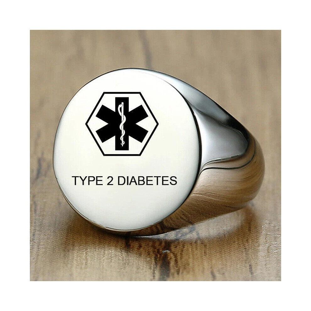 (Silver, EPILEPSY) Personalized Engraving Medical Alert Diabetes Men's ID Ring Band Stainless Steel-image-OPC-PHHWGFS-NEW