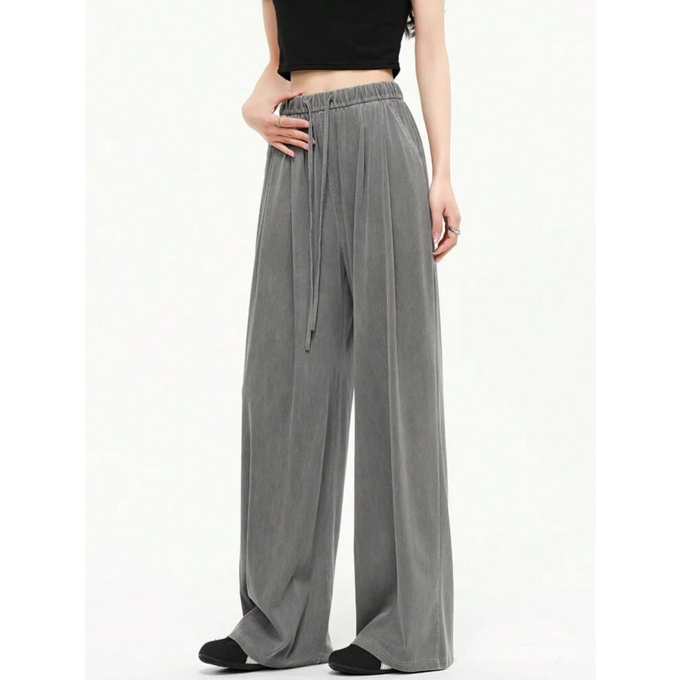 (DarkGray, XL) Summer Thin Lyocell Jeans Women Elastic Waist Ice Silk Wide Leg Denim Pants Pink Baggy Jeans For Women Summer Loose Trousers