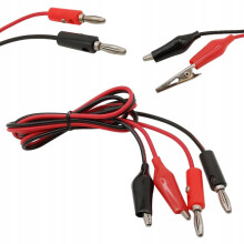 Testledninger til multimeter / laboratoriestrømforsyning - 100 cm - 2x krokodilleklemmer 35 mm - kabel med krokodilleklemmer (2 stk. - sort og rød)