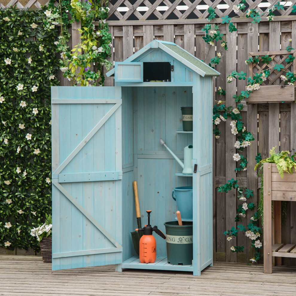 Outsunny Wooden Garden Storage Shed Tool Storage Box, 77 x 54 x 179 cm, Blue-image-OPC-P8SYSKJ-NEW