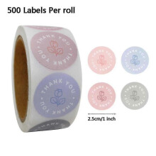 (As show, One size) 500 Pieces Round Thank You Stickers Roll Adhesive Floral Label Reward Stickers H240106b