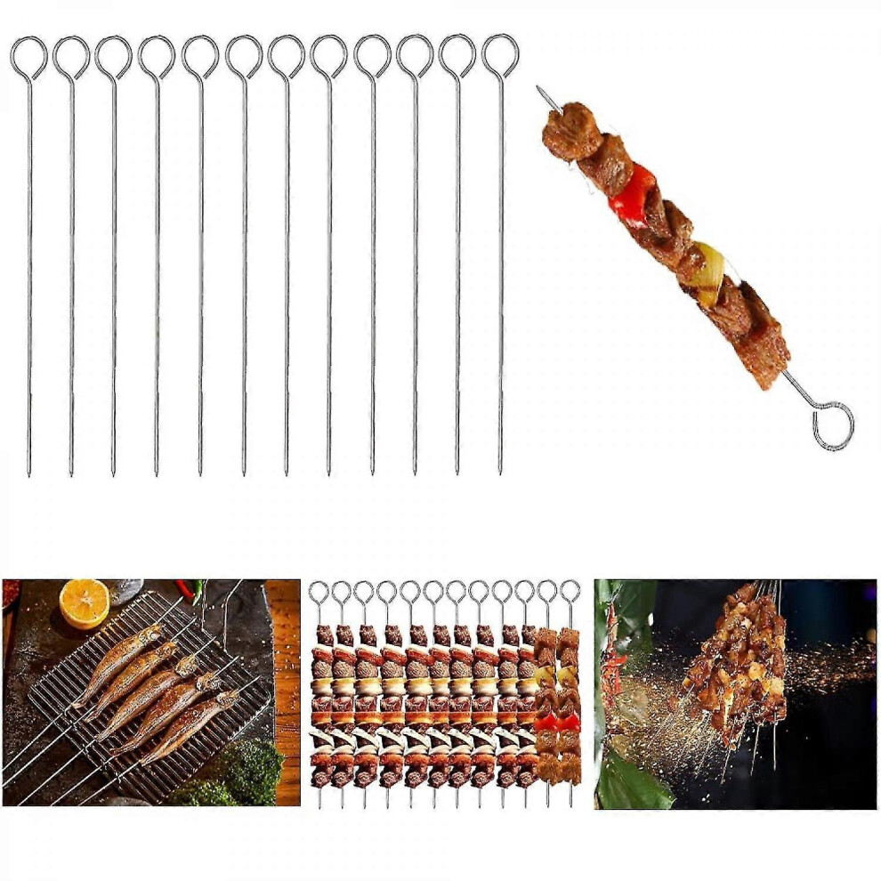 (As Show, One Size) 12 X Metal Bbq Skewers Food Meat Kebab Skewers Grill Meat Cooking Barbecue Cooking Sticks 4909775101942