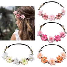 (As show, One size) Flower Headband, 4 PCS Elastic Ribbon Hairband Hairband Garland Flower Headband compatible Wedding Festival Party -aaa