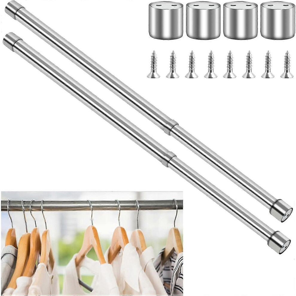 (As Show, One Size) 2 Pcs 47-80Cm Extendable Stainless Steel Wardrobe Rail Adjustable Clothes Rail Pole With Screw Clot 4909775109306