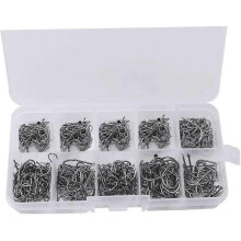 (As show, One size) Fishing Hooks Barbed Bait High Carbon Steel 10 Sizes With Plastic Box For Freshwater Sea 500pcs