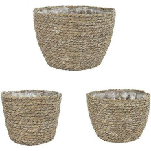 (As show, One size) Straw Flower Baskets, Rattan Floor Flower Pot Crafts Decor Home 3 Pcs (d-583-a)