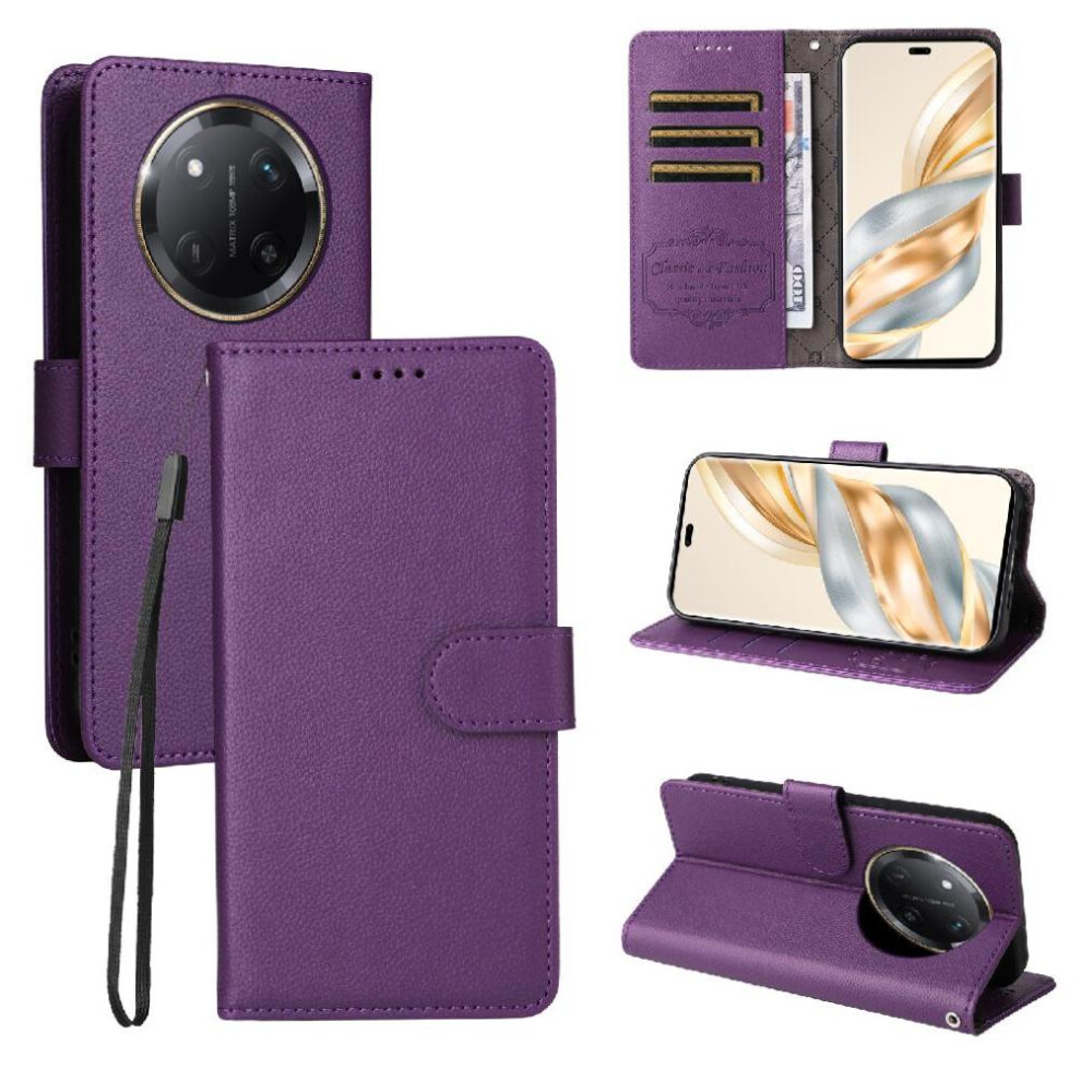 (Purple) Flip Case For Honor Magic 7 Lite Wallet Magnetic Car Mount Crad Slot Wireless Charging Purple 764563579150