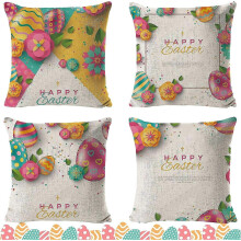 (As show, One size) Pack of 4 Easter cushion covers 45 x 45 cm, decorative cushion cover Easter decoration, cushion linen cushion covers, cushion cover Easter eggs patter