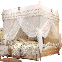 (As show, One size) Four Corner Mosquito Net Bed Curtain Net Mosquito Net Luxury Princess Four Corner Poles Canopy Bed Curtain, Three Sides Opening(180x200x200cm)