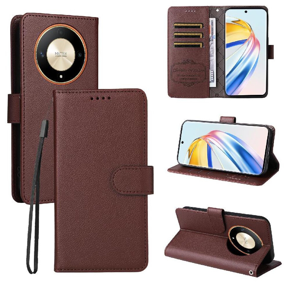 (Brown) Flip Case For Honor Magic 6 Lite Wallet Crad Slot Wireless Charging Magnetic Car Mount Brown 764563579259