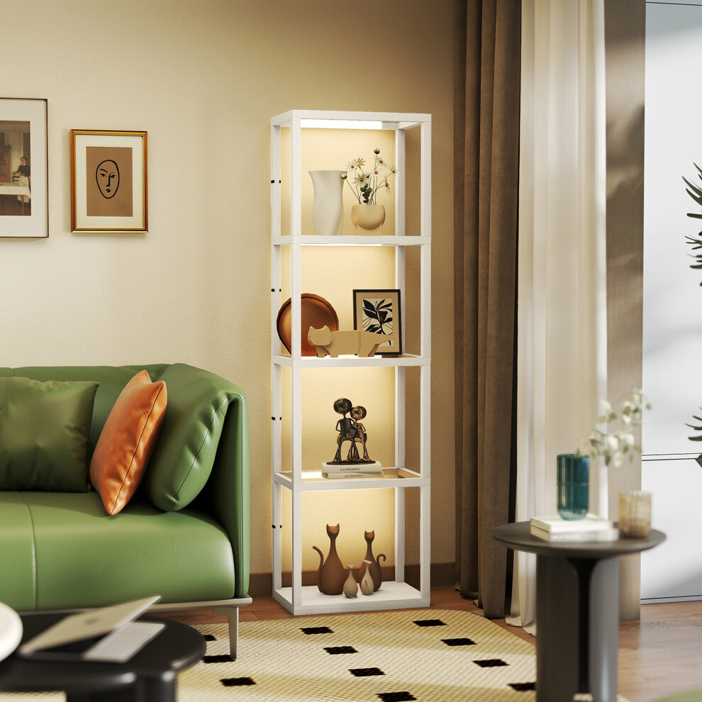 HOMCOM LED Floor Lamp with Glass Shelves, Dimmable Room Lamp, Oak-image-OPC-PHHRSG6-NEW