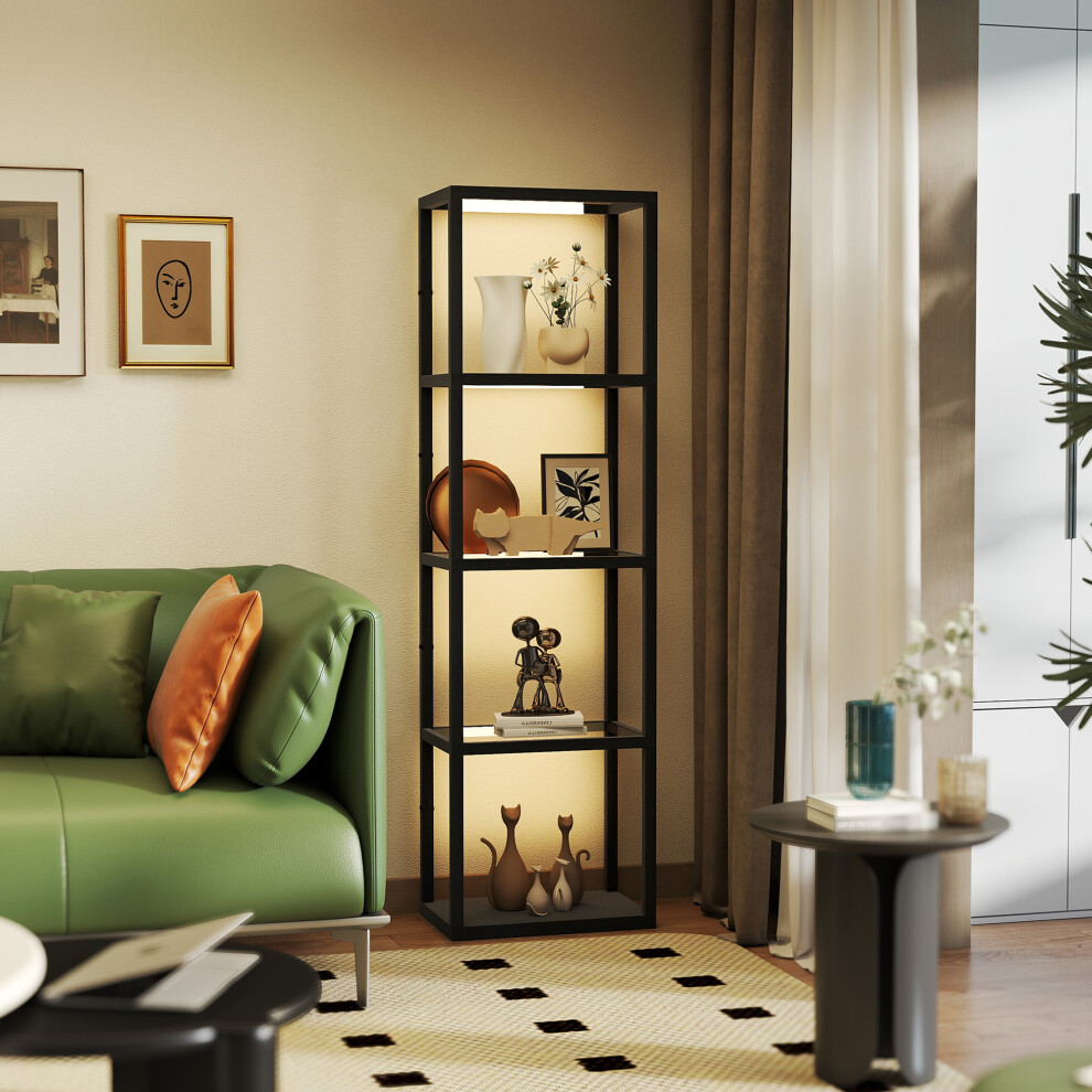 Homcom Led Floor Lamp With Glass Shelves, Dimmable Room Lamp, Black