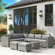Outsunny 6PC PE Rattan Corner Sofa Set Outdoor Conservatory Furniture w/ Cushion