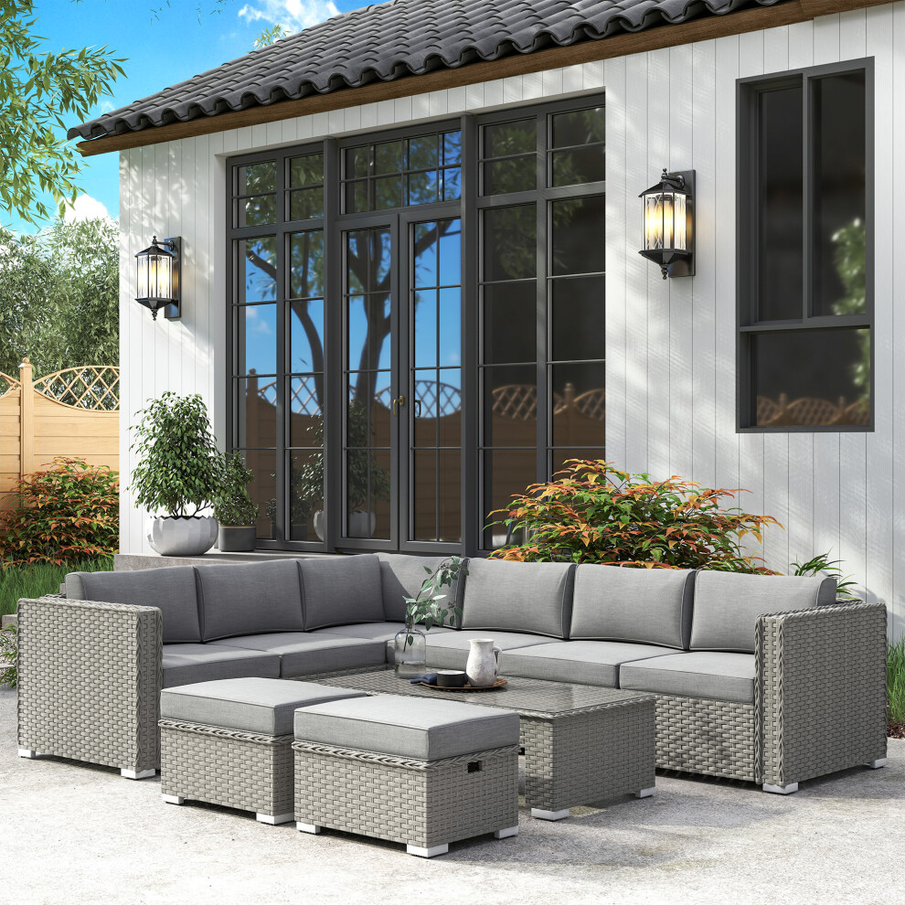Outsunny 6PC PE Rattan Corner Sofa Set Outdoor Conservatory Furniture w/ Cushion