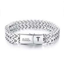 (BLOOD THINNER) Medical Alert ID Double Layers Men Bracelet Chain Personalized Engraving Hot