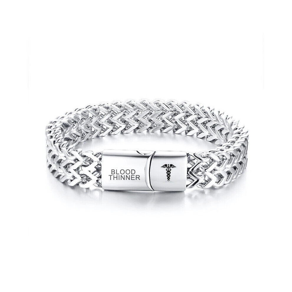 (BLOOD THINNER) Medical Alert ID Double Layers Men Bracelet Chain Personalized Engraving Hot