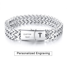 (DNR(DO NOT RESUSCITATE)) Medical Alert ID Double Layers Men Bracelet Chain Personalized Engraving Hot