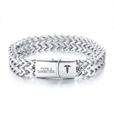 (TYPE 2 DIABETES) Medical Alert ID Double Layers Men Bracelet Chain Personalized Engraving Hot