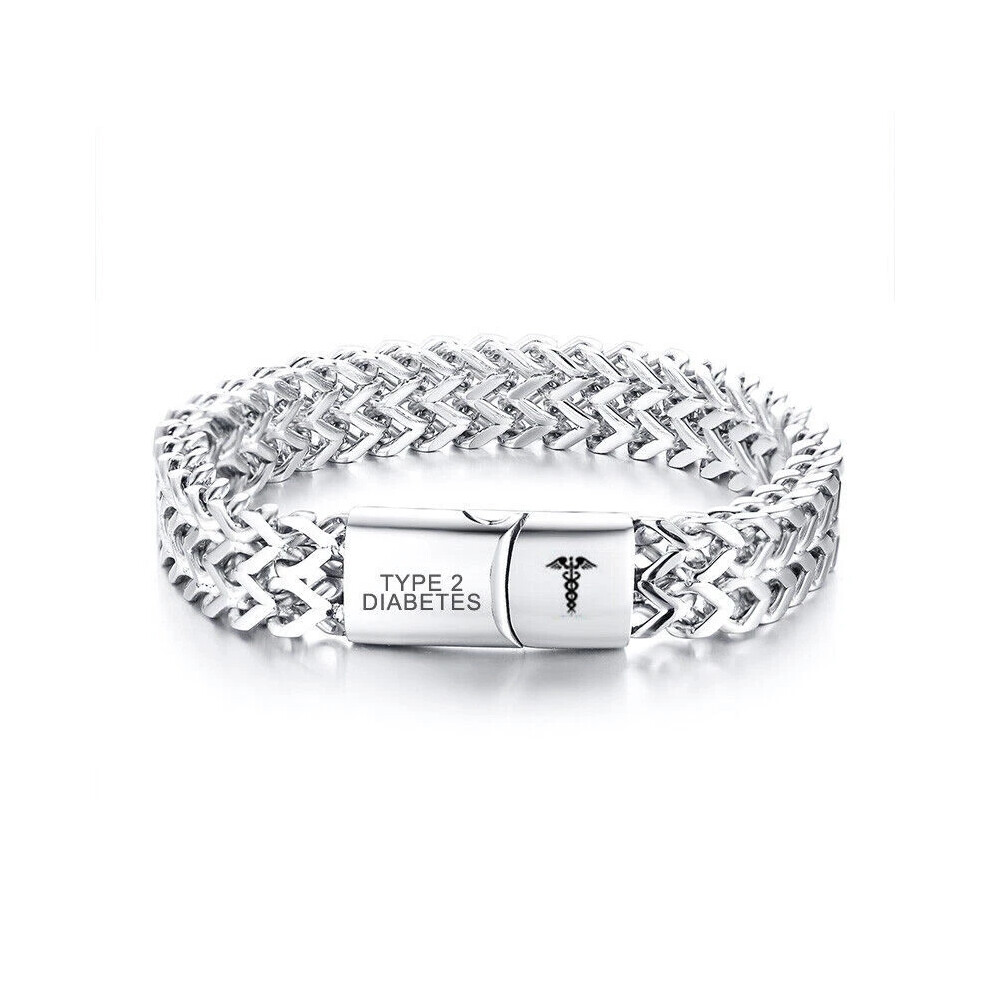 (TYPE 2 DIABETES) Medical Alert ID Double Layers Men Bracelet Chain Personalized Engraving New